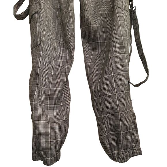 Plaid woven XL parachute pants skater cargo grunge steampunk straps gray - Picture 2 of 6